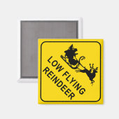 クリスマス – 低い飛んでいるトナカイ徴候 マグネット (正面/裏面)