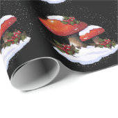 クリスマス: 元の芸術: きのこ、ヒイラギ、雪 ラッピングペーパー (ロールコーナー)