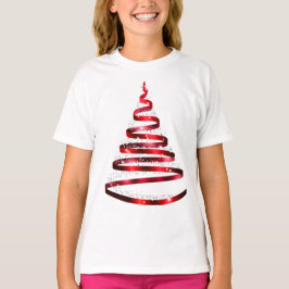 クリスマス 光沢ある 赤い リボン ツリー スパークル Tシャツ