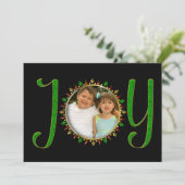クリスマス、写真入れ、ジョイ・グリーンフェイク・ジュエリー、 招待状 (スタンド正面)