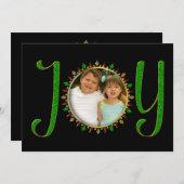 クリスマス、写真入れ、ジョイ・グリーンフェイク・ジュエリー、 招待状 (正面/裏面)
