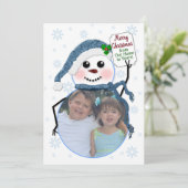 クリスマス, 写真円形挿入,  雪だるま 招待状 (スタンド正面)