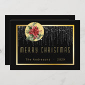 クリスマス《写真》ぼけ味フェアリーカッコいいライト金ゴールド家族の写真 招待状 (正面/裏面)