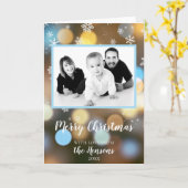 クリスマス《写真》ぼけ味ライトのパーソナライズ可能な家族写真 カード (黄色い花)