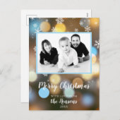 クリスマス《写真》ぼけ味ライトのパーソナライズ可能な家族写真 シーズンポストカード (正面/裏面)