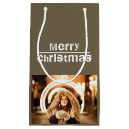 クリスマス 写真 ホリデー モダン グレー スモールペーパーバッグ