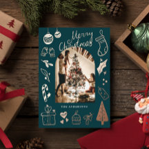 クリスマス 写真 手描き グリーン ホリデー 箔押しカード