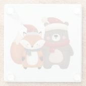 クリスマス/冬かわいいクマ&キツネ ガラスコースター (裏面)