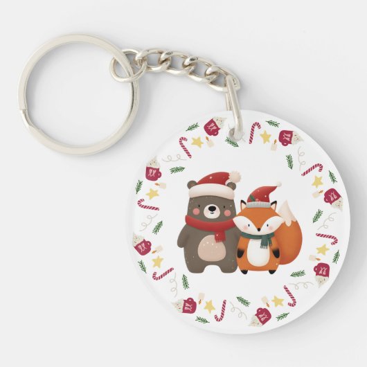 クリスマス/冬かわいいクマ&キツネ キーホルダー (正面)
