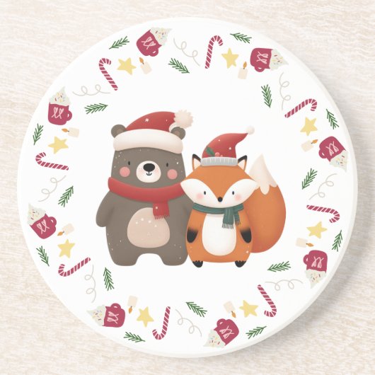 クリスマス/冬かわいいクマ&キツネ コースター (正面)