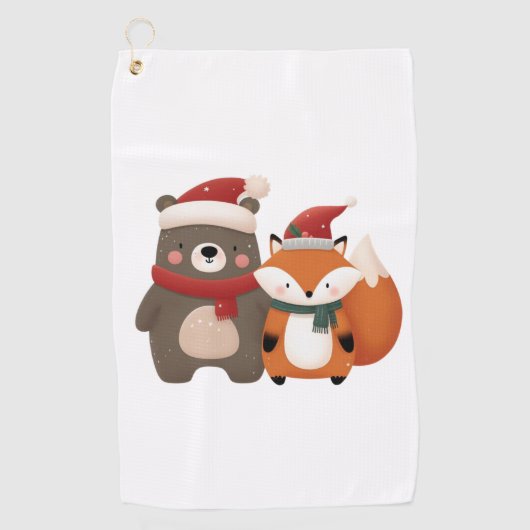 クリスマス/冬かわいいクマ&キツネ ゴルフタオル (正面)