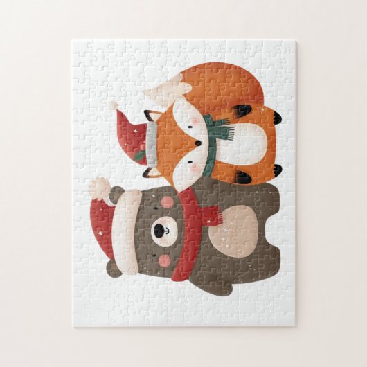 クリスマス/冬かわいいクマ&キツネ ジグソーパズル (縦)