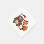 クリスマス/冬かわいいクマ&キツネ スタンダードカクテルナプキン (角)