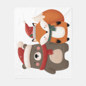 クリスマス/冬かわいいクマ&キツネ フリースブランケット (正面)