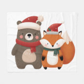クリスマス/冬かわいいクマ&キツネ フリースブランケット (正面(横))