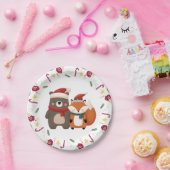 クリスマス/冬かわいいクマ&キツネ ペーパープレート (パーティー)