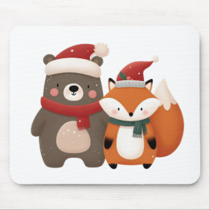 クリスマス/冬かわいいクマ&キツネ マウスパッド