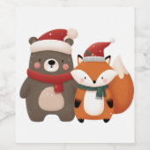 クリスマス/冬かわいいクマ&キツネ ワインラベル (シングルラベル)