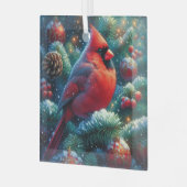 クリスマス/冬のカーディナル ガラスオーナメント (正面左)