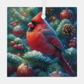 クリスマス/冬のカーディナル ガラスオーナメント (裏面)