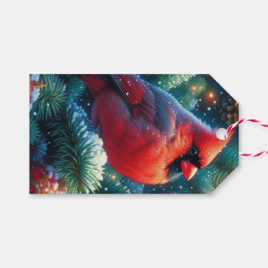 クリスマス/冬のカーディナル ギフトタグ (正面(横))