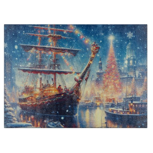 クリスマス/冬のドッキング船 カッティングボード (正面)