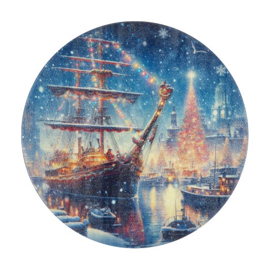 クリスマス/冬のドッキング船 カッティングボード (正面)