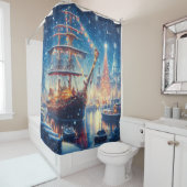 クリスマス/冬のドッキング船 シャワーカーテン (インサイチュ)