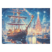 クリスマス/冬のドッキング船 テーブルクロス (正面(横))