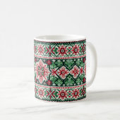 クリスマス/冬のフェアアイル柄 レッド&グリーン コーヒーマグカップ (正面右)