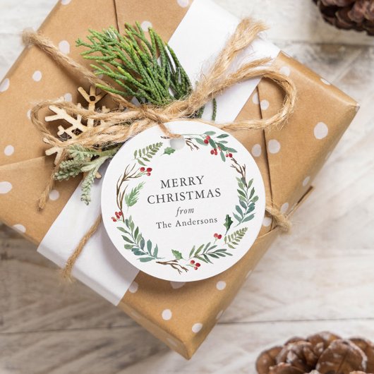 クリスマス 冬のベリー リース オーダーメイドの家族の名前 フェイバータグ