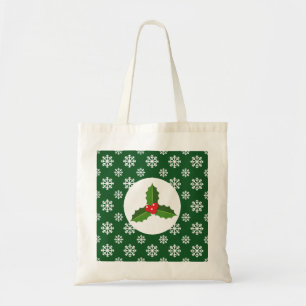 クリスマス/冬のホリー雪の結晶グリーン トートバッグ