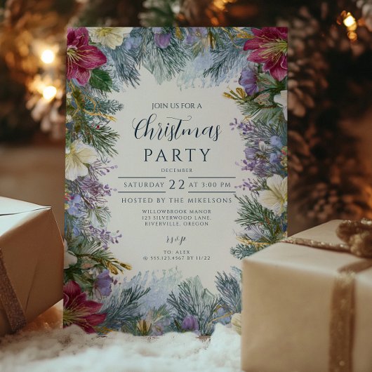 クリスマス 冬のラベンダーの花咲く 招待状