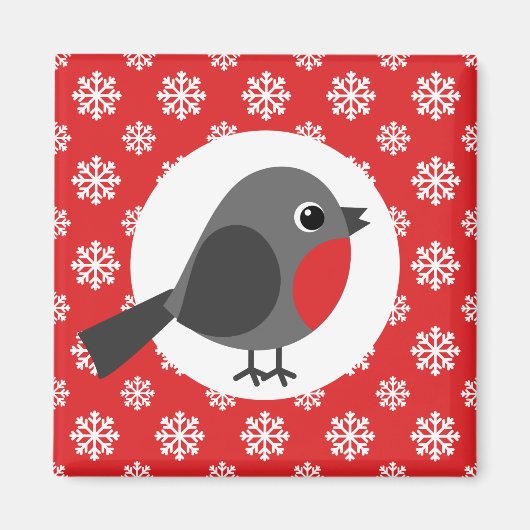 クリスマス/冬のロビン雪の結晶レッド マグネット (正面)