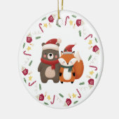 クリスマス/冬の可愛いクマ&キツネ セラミックオーナメント (左)