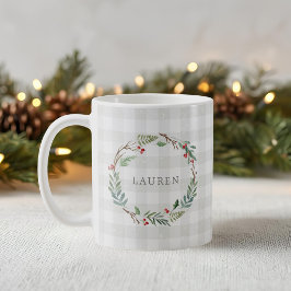クリスマス 冬の実のリース 名前入り コーヒーマグカップ