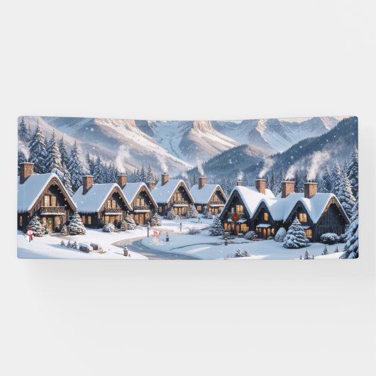 クリスマス 冬の村 背景 6フィート 横断幕 (横)