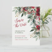 クリスマス 冬の結婚式 赤いヒイラギとグリーン セーブザデート (スタンド正面)
