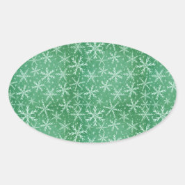 クリスマス 冬の雪 雪の結晶が降る 緑 楕円形シール