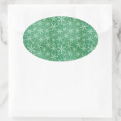 クリスマス 冬の雪 雪の結晶が降る 緑 楕円形シール (バッグ)