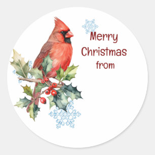 クリスマス、冬の(鳥)ショウジョウコウカンチョウレッドバードベリーの森 ラウンドシール