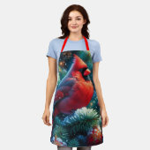 クリスマス/冬の（鳥）ショウジョウコウカンチョウ エプロン (着用した状態)