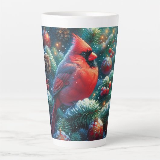 クリスマス/冬の(鳥)ショウジョウコウカンチョウ カフェラテマグ (正面)