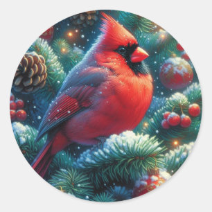 クリスマス/冬の（鳥）ショウジョウコウカンチョウ ラウンドシール