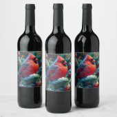クリスマス/冬の（鳥）ショウジョウコウカンチョウ ワインラベル (ボトル)