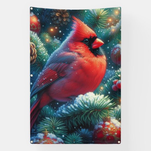 クリスマス/冬の（鳥）ショウジョウコウカンチョウ 横断幕 (縦)