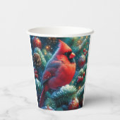 クリスマス/冬の（鳥）ショウジョウコウカンチョウ 紙コップ (裏面)