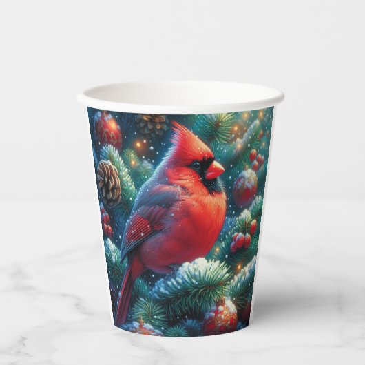クリスマス/冬の（鳥）ショウジョウコウカンチョウ 紙コップ (正面)