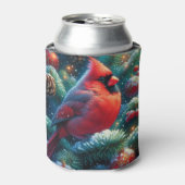 クリスマス/冬の（鳥）ショウジョウコウカンチョウ 缶クーラー (缶正面)