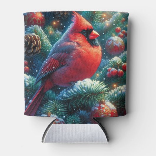 クリスマス/冬の（鳥）ショウジョウコウカンチョウ 缶クーラー (正面)